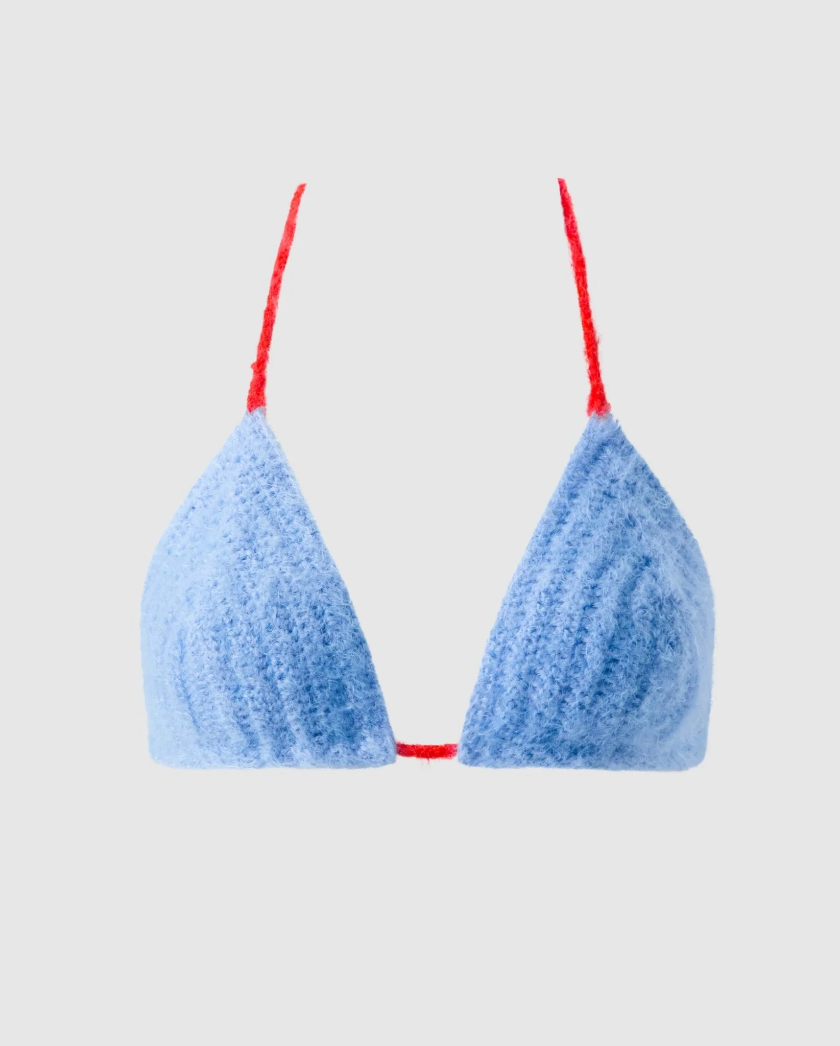 Knitted Triangle Bralette Light Blue/Fiery Red - Image 2