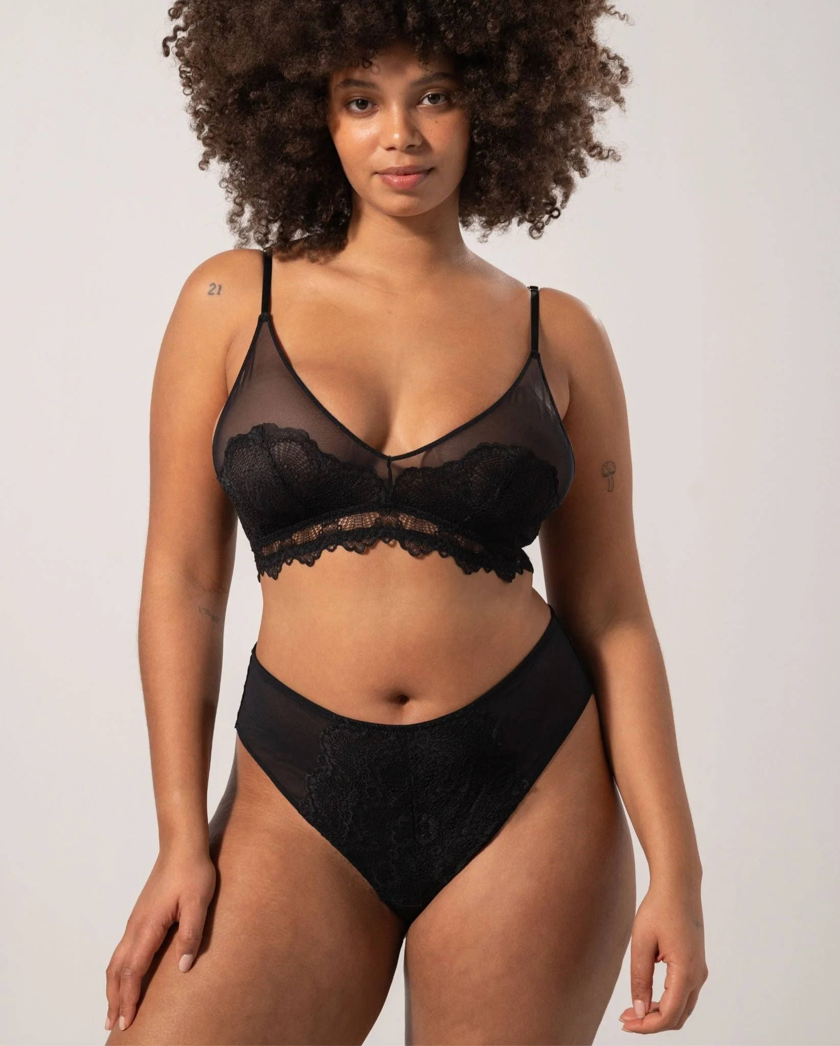 Lace Mesh High Cut Thong Black - Image 4