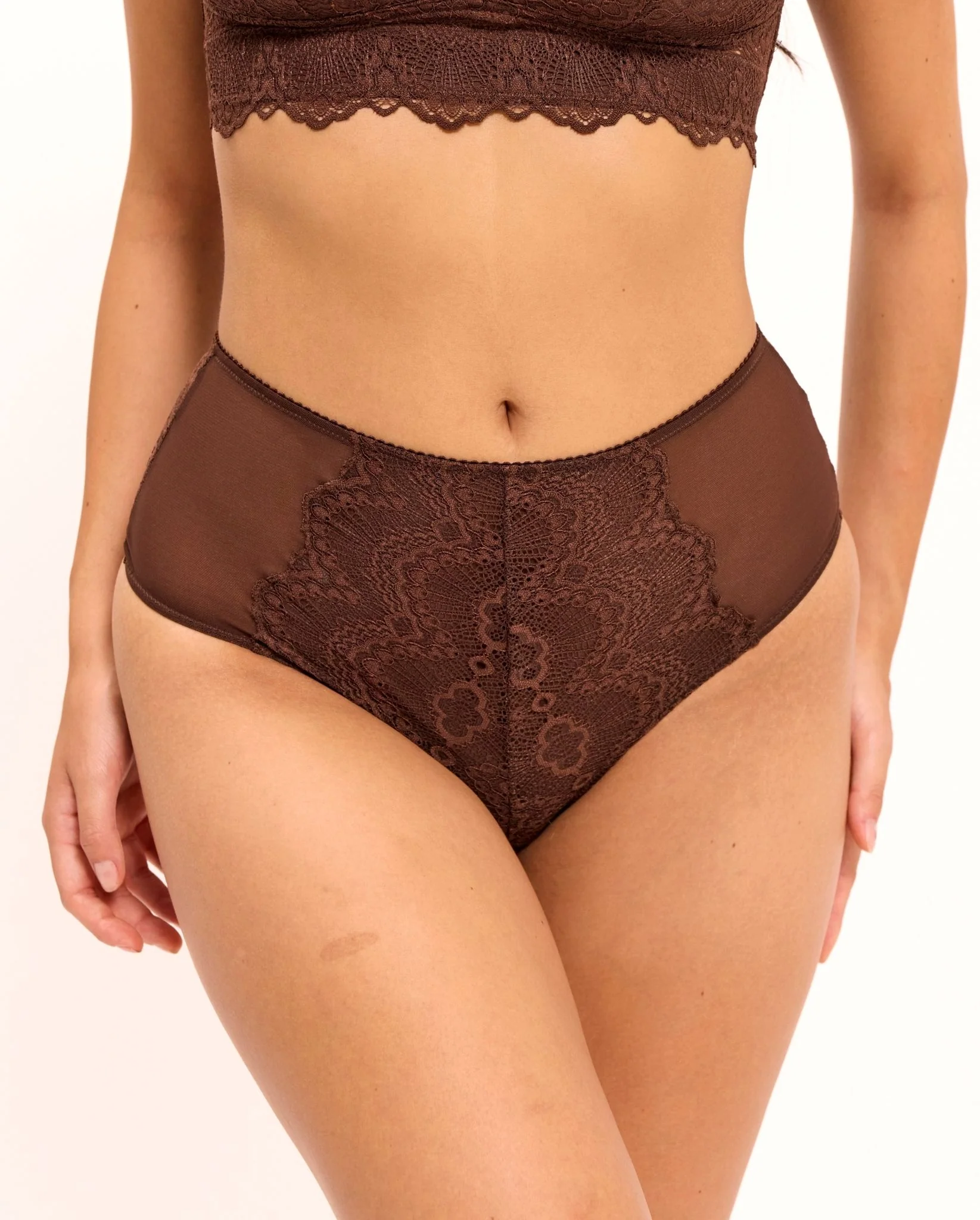 Lace Highwaist Briefs Coffee - Image 3