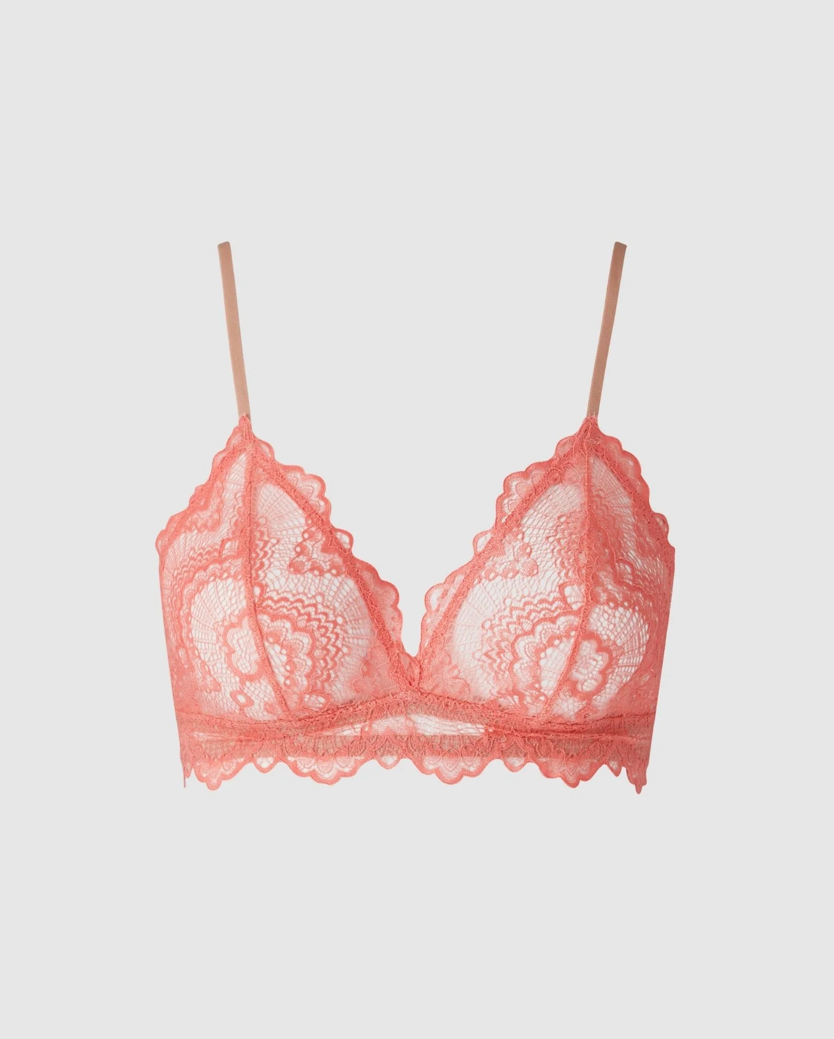 Lace Triangle Bralette Coral/Warm Nude - Image 2