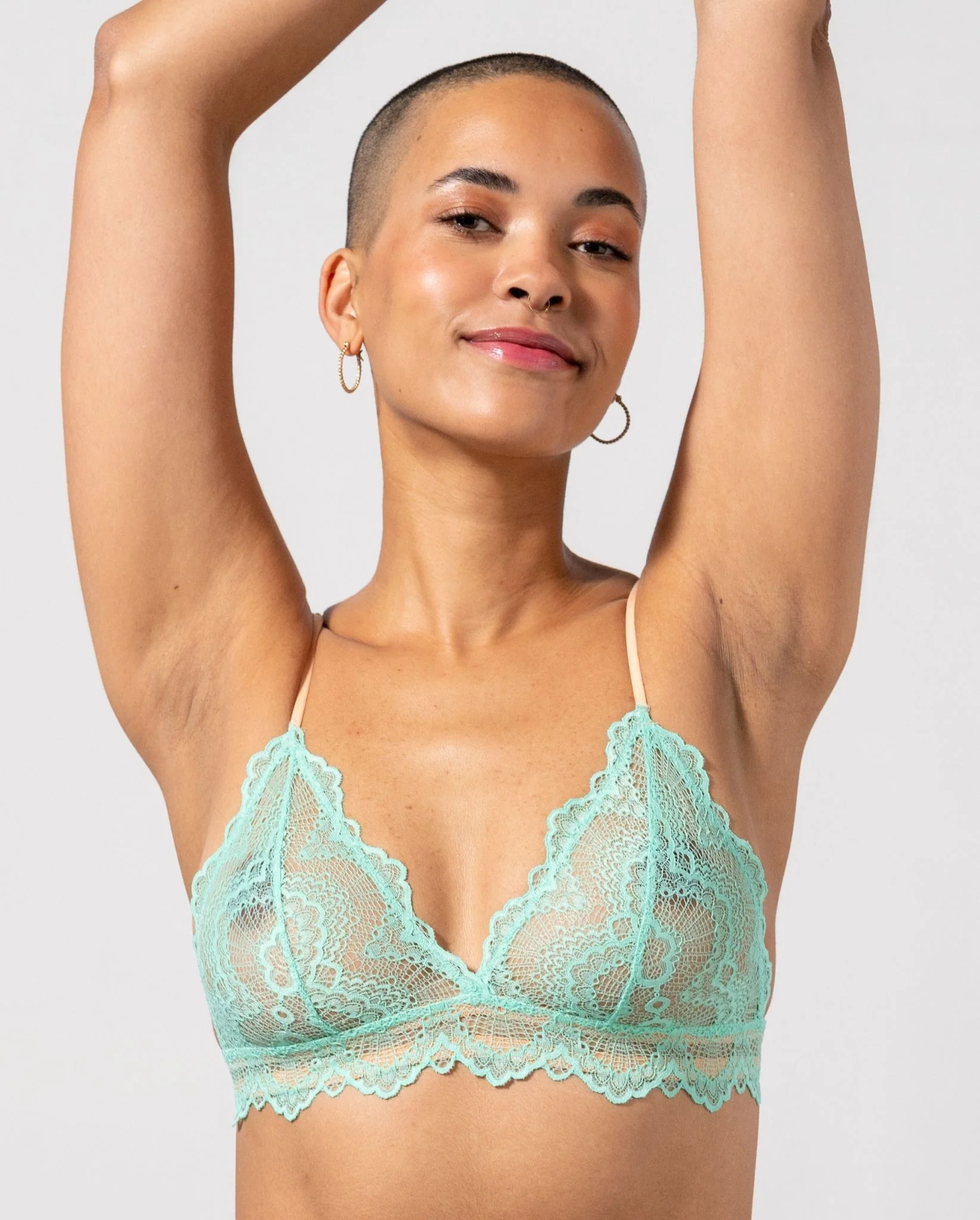 Lace Triangle Bralette Turquoise/Peach - Image 6