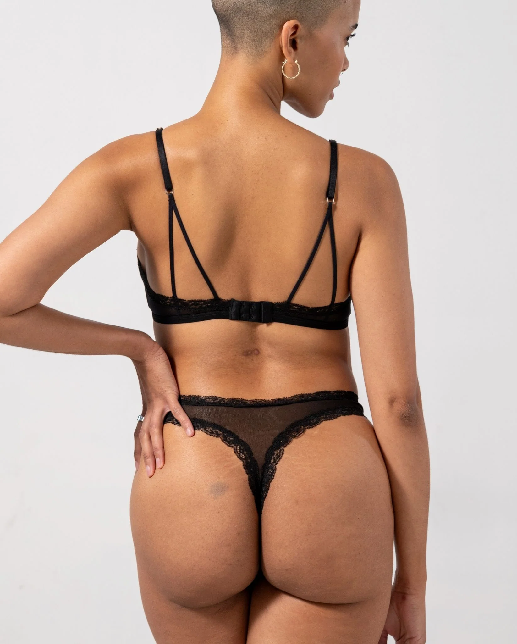 Mesh Lace Trim Thong Black - Image 3