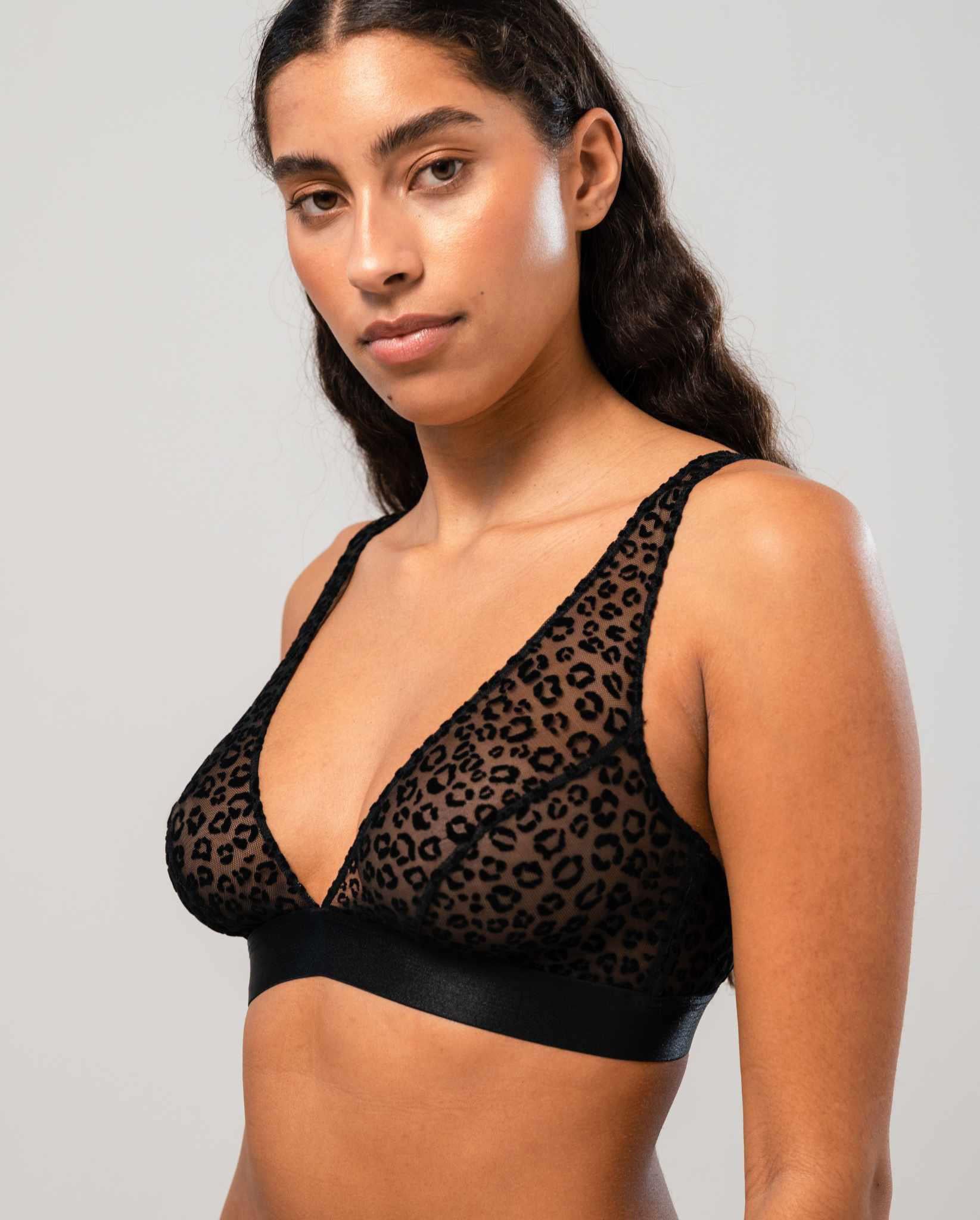 Mesh Plunge Bralette Black Leopard - Image 3